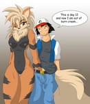 anthro breasts clothed clothed/nude clothed_male clothing duo female fur genitals hair interspecies male male/female nipples nude nude_female penis penis_grab pussy tail yiffmasters nintendo pokemon ash_ketchum arcanine canid canine generation_1_pokemon human humanoid mammal pokemon_(species)