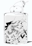 anthro balls bodily_fluids butt container cum erection genital_fluids genitals humanoid_genitalia humanoid_penis jar kemono male penis simple_background solo trapped white_background sigenoya takotyutyu bandai_namco digimon digimon_(species) gabumon 2021 absurd_res hi_res monochrome