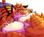 anthro bodily_fluids breastfeeding duo lactating male male/male male_lactation muscular muscular_anthro muscular_male pecs projectile_lactation yongdasom felid mammal pantherine tiger 2022 signature