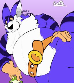 big_butt butt clothing male overweight overweight_male purring solo tight_clothing smbrick sega sonic_the_hedgehog_(series) big_the_cat hi_res