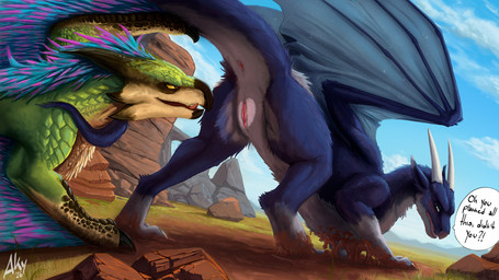angry anus blue_body blue_fur blush butt claws detailed_background dialogue digitigrade duo embarrassed female female_feral feral finger_claws fur genitals green_body green_eyes horn licking looking_back male male/female mud presenting presenting_anus presenting_hindquarters presenting_vulva quadruped raised_tail rock scales seductive self_lick speech_bubble stuck stuck_in_ground tail text toe_claws tongue tongue_out vulva wings aky conditional_dnp capcom monster_hunter mythology luna_(uhhhh_sure) bird_wyvern dragon furred_dragon furred_scalie mythological_creature mythological_scalie reptile scalie seikret 16:9 english_text hi_res widescreen