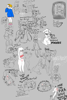 anthro breasts clothed clothed_anthro clothed_female clothing female female_anthro genitals hair macro medium_breasts micro nude nude_anthro nude_female short_hair size_difference solo text vore vulva yelling dangerouslygooey gooey_(dangerouslygooey) lagomorph leporid mammal rabbit 2:3 absurd_res artist_name colored_sketch digital_drawing_(artwork) digital_media_(artwork) english_text handwritten_text hi_res sketch sketch_page