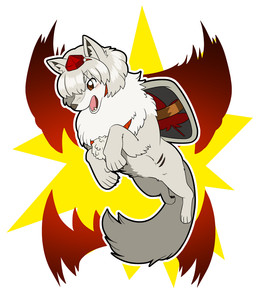 blush chest_tuft clothing female feral feralized hair hat headgear headwear kemono open_mouth red_eyes shield short_hair solo tuft white_hair bon_feather touhou momiji_inubashiri canid canine canis mammal wolf japanese_description