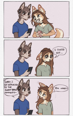 5_fingers anthro biped breasts brown_body brown_fur brown_tail clothed clothed_anthro clothed_female clothed_male clothing dialogue duo female fingers fur male shirt t-shirt tail text topwear yshanii cotton_(yshanii) tinygaypirate_(fursona) canid canine canis dingo domestic_dog mammal 2025 comic digital_drawing_(artwork) digital_media_(artwork) english_text hi_res