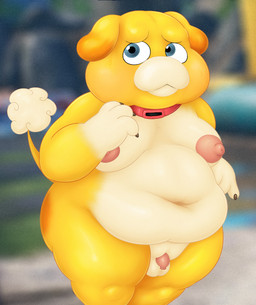 aged_down anthro anthrofied balls big_butt big_moobs big_nipples blush bodily_fluids brown_claws butt claws collar collar_only foreskin fur genitals grey_eyes looking_at_viewer looking_away male moobs multicolored_body multicolored_ears multicolored_fur navel nervous nipples nude obese obese_anthro obese_male orange_body orange_ears orange_fur outside overweight overweight_anthro overweight_male penis pink_nipples red_collar shota small_balls small_penis solo standing sweat sweatdrop tail tan_body tan_fur tan_nose tan_tail thick_thighs three-quarter_view two_tone_ears two_tone_tail wide_hips yellow_body yellow_ears yellow_fur yellow_tail young young_anthro young_male sinood1e nintendo pikmin pikmin_4 oatchi_(pikmin) alien canid canine canis domestic_dog mammal space_dog space_dog_(pikmin) 2025 absurd_res digital_media_(artwork) hi_res