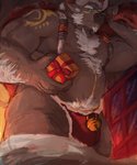 2020 absurd_res anthro axel_(tavern_of_spear) belly bovid bovine bulge cattle christmas facial_hair fd-caro hi_res holidays horn humanoid_hands male mammal nipples overweight overweight_anthro overweight_male santa_claus solo tavern_of_spear