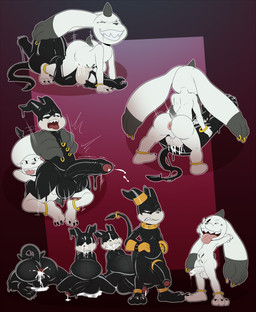 3_toes 4_fingers accessory alternate_color anal anal_penetration anklet anthro anus armlet ass_up backsack balls barefoot big_balls big_butt big_penis bodily_fluids butt claws clone clothing collar cum cum_in_ass cum_in_mouth cum_inflation cum_inside cum_on_face cum_while_penetrated drinking drinking_cum dripping duo ear_piercing ejaculation erection face_fucking face_mounting feet fingers food forced forced_oral furgonomics gaping genital_fluids genitals gloves grin group group_sex half-erect hands-free handwear horn huge_balls huge_penis humanoid_genitalia humanoid_penis hyper hyper_balls hyper_genitalia hyper_penis inflation irrumatio jewelry male male/male male_on_bottom male_on_top male_penetrated male_penetrating male_penetrating_male necklace nude on_bottom on_top open_mouth oral orgasm penetration penile penis penis_in_mouth piercing piledriver_position prehensile_ears reverse_cowgirl_position ring sex sharp_teeth simple_background smile tail tail_accessory tail_jewelry tail_ring teeth toes tongue tongue_out jerseydevil bandai_namco digimon cogma fan_character yaku_zorah demon digimon_(species) impmon lagomorph mammal terriermon 2017 absurd_res hi_res multiple_images