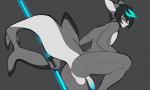 anthro balls biped black_hair blue_eyes eyebrows eyelashes genitals grey_background hair looking_at_viewer machine male nude penis simple_background solo ni70 mishark fish marine robot shark 2019