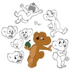 anthro cotton_tail food fruit fur happy leaning leaning_sideways male multiple_poses open_mouth plant pose semi-anthro simple_background smug_face solo surprised white_background yawn yellow_body yellow_fur mongo_pangolin jungledyret_hugo hugo_(jungledyret) fantasy_creature digital_media_(artwork) hi_res