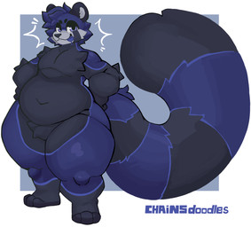 3_toes anthro belly big_tail black_body black_eyebrows black_fur black_nose blep blue_body blue_eyes blue_fur eyebrows feet fur hair huge_tail looking_at_viewer male navel nude overweight overweight_anthro overweight_male short_hair simple_background smile solo standing tail toes tongue tongue_out chainsdoodles ailurid mammal red_panda colored digital_drawing_(artwork) digital_media_(artwork) shaded