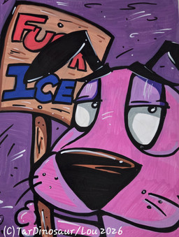 frown fuck_ice male pink_body politics profanity protest_art protest_sign purple_background simple_background solo tarthedinosaur text cartoon_network courage_the_cowardly_dog u.s._department_of_homeland_security u.s._immigration_and_customs_enforcement courage_the_cowardly_dog_(character) beagle canid canine canis domestic_dog hunting_dog mammal scent_hound 2026 digital_media_(artwork) english_text hi_res