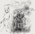 anthro breasts clothed clothing decapitation female female_focus genitals gore group kneeling looking_at_viewer male nude pussy severed_body_part severed_head solo_focus whiskers sabrotiger microsoft prequel_adventure the_elder_scrolls katia_managan elf felid humanoid khajiit mammal 2023 black_and_white hi_res line_art monochrome