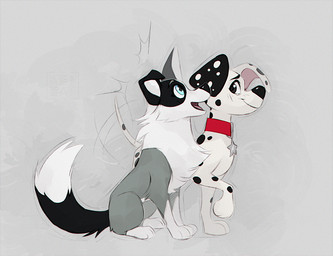 black_body black_eyebrows black_eyes black_fur black_markings black_nose blue_eyes blush blush_lines cheek_tuft collar dipstick_tail duo eyebrows eyelashes facial_tuft female female_feral feral floppy_ears fur grey_body grey_eyebrows grey_fur looking_at_another looking_away male male_feral markings nude open_mouth open_smile red_collar simple_background sitting smile snout spots spotted_body spotted_fur spotted_markings tail tail_markings tail_motion tailwag toony tuft white_body white_fur azzai 101_dalmatian_street 101_dalmatians disney dylan_(101_dalmatians) summer_(101_dalmatians) border_collie canid canine canis collie dalmatian domestic_dog herding_dog mammal pastoral_dog sheepdog colored digital_drawing_(artwork) digital_media_(artwork)