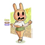 anthro areola biped blush bodily_fluids bottomwear breasts clothed clothing female footwear high_heels open_mouth platform_footwear platform_heels shoes solo sweat thick_thighs topwear raccoon_sama animal_crossing nintendo coco_(animal_crossing) lagomorph leporid mammal rabbit