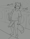 absurd_res anthro appliance balls big_balls big_penis biped bottomless bottomless_anthro bottomless_male canid canine casual_exposure clothed clothing erection exhibitionism fox foxserx genitals hi_res huge_penis humanoid_genitalia humanoid_penis laundromat laundry laundry_machine male male_anthro mammal partially_clothed penis plantigrade public public_exposure shirt shirt_only solo tail topwear topwear_only vein veiny_penis