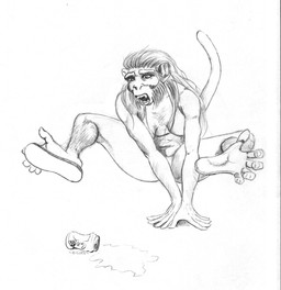 breasts can container feet female hindpaw paws prehensile_feet solo toes transformation huginn_(artist) haplorhine human mammal monkey primate hi_res monochrome