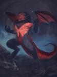 anthro canid canine dragon fur hair hi_res horn hybrid kardie male mammal membrane_(anatomy) membranous_wings muscular muscular_anthro muscular_male mythological_creature mythological_scalie mythology open_mouth scalie solo standing tail wings