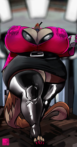 anthro big_breasts black_bottomwear black_clothing black_latex black_legwear black_skirt black_thigh_boots black_thigh_highs boots boss bottomwear breasts brown_body brown_fur clothing erect_nipples female footwear fur huge_breasts huge_thighs hyper hyper_breasts latex latex_boots latex_clothing latex_footwear latex_legwear latex_thigh_boots latex_thigh_highs legwear nails nipple_outline nipples shoes skirt solo tail thick_thighs thigh_boots thigh_highs toeless_boots toeless_footwear djpuppeh venus_(djpuppeh) sergal absurd_res hi_res