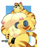 anthro big_muscles big_pecs black_clothing black_thong black_underwear bulge clothing dumbbell exercise fur huge_pecs male muscular muscular_anthro muscular_male nipples pecs solo thong underwear weightlifting weights workout yellow_body yellow_fur schwarzfox animal_crossing nintendo tybalt_(animal_crossing) felid mammal pantherine tiger hi_res