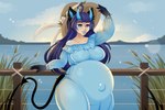 anthro belly clothed clothing female hat headgear headwear pregnant pregnant_female solo grozza demon human humanoid mammal absurd_res hi_res