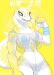 anthro breasts clothing featureless_crotch female looking_at_viewer non-mammal_breasts pasties smile solo tongue tongue_out translucent translucent_clothing wide_hips grungecandy eublepharid gecko leopard_gecko lizard reptile scalie