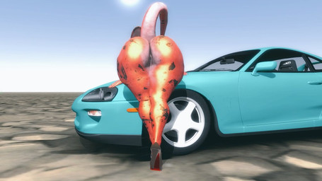 anthro arm_warmers armwear bent_over big_butt butt car clothing crossed_legs female footwear genitals high_heels looking_at_viewer looking_back looking_over_shoulders markings non-mammal_vulva nude outside plantigrade platform_footwear platform_heels presenting presenting_hindquarters raised_tail rear_view red_body red_skin shoes snake_hood solo standing tail thick_thighs vehicle vulva wide_hips isazicfazbear toyota_supra reptile scalie snake 16:9 2020 3d_(artwork) digital_media_(artwork) widescreen