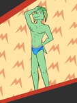 3:4 abstract_background anthro anthrofied blue_briefs blue_clothing blue_underwear briefs briefs_only bulge clothed clothing electrike fuze generation_3_pokemon hi_res jolt_(fuze) male navel nintendo nipples pokemon pokemon_(species) pokemorph solo topless underwear underwear_only