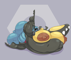 abdominal_bulge anthro anthro_penetrating anthro_penetrating_humanoid areola balls big_areola big_balls big_breasts big_nipples big_penis blue_body breasts brown_areola brown_nipples duo eyes_closed female female_penetrated genitals huge_balls huge_breasts huge_penis humanoid_on_anthro humanoid_penetrated hyper hyper_balls hyper_breasts hyper_genitalia hyper_penis lying male male/female male_penetrating male_penetrating_female multicolored_body nipples nude on_side one_leg_up penetration penile penile_penetration penis penis_in_vagina pokemorph raised_leg sex two_tone_body vaginal vaginal_penetration vulva hyraqwq tasteofchoklit third-party_edit nintendo pokemon generation_3_pokemon generation_4_pokemon humanoid mawile pokemon_(species) riolu hi_res