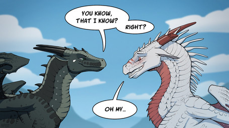 black_body black_scales blush broken_horn comic_panel dark_body dark_scales dialogue duo embarrassed female feral green_eyes horn humor male male/female mind_reading red_eyes red_horn scales secret shy silly smile speech_bubble teeth white_body white_scales rast mythology wings_of_fire moonwatcher_(wof) dragon mythological_creature mythological_scalie nightwing_(wof) scalie 16:9 comic hi_res widescreen