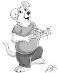 3_toes 4_fingers anthro anthrofied bendy_straw biped bottomwear clothed clothing drinking_straw fangs feet fingers food fully_clothed fur looking_at_viewer male milk open_mouth open_smile pants pizza shirt simple_background smile solo standing teeth toes topwear tray white_background betsythebeaver 101_dalmatians disney rolly_(101_dalmatians) canid canine canis dalmatian domestic_dog mammal 2013 greyscale hi_res monochrome signature