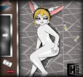 anthro bathroom blonde_hair body_oil butt femboy feminine floor fur glistening glistening_body glistening_butt hair lying male messy oil oiled oiled_body oiled_fur oiled_up on_side solo tile tile_floor white_body white_fur charliebnnuy charlie_(charliebnnuy) lagomorph leporid mammal rabbit hi_res