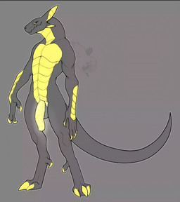 anthro balls claws digitigrade flaccid genitals glowing glowing_genitalia glowing_penis male nude penis simple_background solo tail yellow_claws anonymous_artist scalie absurd_res hi_res