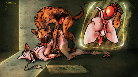 after_sex all_fours anal anal_fluids animal_genitalia animal_penis anthro anthro_on_feral anus balls basement bestiality bodily_fluids bound butt canine_genitalia canine_penis chain chained doggystyle duo erection feral forced from_behind_position gaping gaping_anus genital_fluids genitals inside knot male male/male nude penis precum public_use rape sex slave smile tongue white_body jack_mulroney canid canine canis hyena mammal 16:9 2020 absurd_res hi_res widescreen