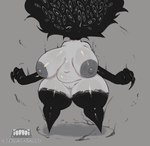 big_breasts breasts claws female genitals hi_res humanoid long_arms monochrome not_furry nude pussy short_stack solo the_visitor_(ze_blackball.d) thick_thighs ze_blackball.d