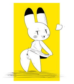 anthro anus bedroom_eyes black_ear_tips black_eyes blush blush_stickers butt chibi clothed clothing collared_dress dipstick_ears ear_markings featureless_hands featureless_legs female female_anthro genitals half-closed_eyes heart_symbol humanoid_genitalia humanoid_vulva innie_vulva looking_at_viewer looking_back looking_back_at_viewer multicolored_ears narrowed_eyes no_underwear open_:3 open_mouth open_smile presenting presenting_hindquarters seductive smile solo tongue two_tone_ears vertical_bar_eyes vulva darky animal_yokocho iyo lagomorph leporid mammal rabbit 2019 absurd_res digital_media_(artwork) hi_res