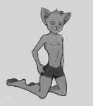 anthro bulge clothed clothing felid feline greyscale male mammal monochrome mrmick pose sketch solo topless underwear