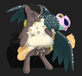ambiguous_gender duo female feral genitals hooves male male/female spreading villegreen hasbro my_little_pony mythology avian equid equine gryphon horse mammal mythological_avian mythological_creature pony multi on simple absurd_res hi_res