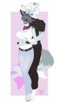 anthro clothed clothing duo eyes_closed family female fur grey_body grey_fur happy hug kerchief male pink_body pink_fur smile teeth white_body white_fur deazea_(artist) anja_(character) ven_(character) canid canine canis domestic_dog mammal hi_res brother_(lore) sibling_(lore) sister_(lore)