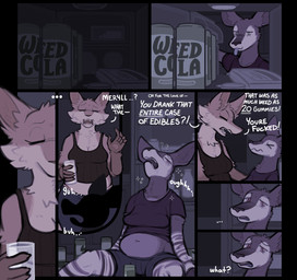 anthro apartment appliance belly belly_overhang breasts bubble can chest_tuft confusion container cup dialogue drugs drunk drunk_bubble duo eyebrows eyelashes falling_over female fridge inside kitchen_appliance marijuana marijuana_edible midriff navel substance_intoxication teeth_showing text tongue tongue_out tuft zzx malory_maven_(zzx) trisha_fox_(zzx) canid canine fox giraffid mammal okapi 2025 colored comic digital_media_(artwork) english_text hi_res shaded