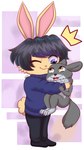 anthro chibi clothing duo highlights_(coloring) hug sweater topwear damian5320 dami_(damian5320) herex chinchilla chinchillid lagomorph leporid mammal rabbit rodent absurd_res digital_media_(artwork) hi_res shaded