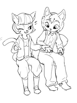 4_fingers anthro bob_cut bottomwear canon_couple claws clothed clothed_anthro clothed_female clothed_male clothing collared_shirt duo eyelashes female finger_claws fingers flirting fluffy fluffy_tail footwear fully_clothed fully_clothed_anthro fully_clothed_female fully_clothed_male fur hand_holding happy head_tuft inner_ear_fluff intimate jacket looking_at_another looking_at_partner love male male/female one_eye_closed pants peaceful romantic romantic_couple shirt shoes shy simple_background sitting sitting_together tail topwear tuft vest wink winking_at_partner landypommel lackadaisy calvin_mcmurray ivy_pepper domestic_cat felid feline felis mammal 2020 black_and_white digital_drawing_(artwork) digital_media_(artwork) line_art monochrome