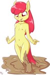 anthro areola biped female flat_chested genitals hair looking_down mud navel nipples nude open_mouth open_smile pussy red_hair simple_background smile solo standing tongue white_background yellow_body young young_anthro young_female fuf friendship_is_magic hasbro my_little_pony apple_bloom_(mlp) equid equine horse mammal pony 2020 2:3 hi_res