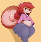 american_red_squirrel big_butt bottomwear brown_eyes butt clothed clothing cracker_(artist) denim denim_bottomwear denim_clothing eyebrows eyelashes femboy hair hand_on_butt hi_res hoodie huge_butt huge_thighs jeans long_hair looking_at_viewer male mammal midriff panties pants panty_lines pine_squirrel pink_sweatshirt red_hair rodent rosy_cheeks rowan_(jcsm) sciurid side_butt simple_background slightly_chubby small_clothing solo sweatshirt thick_thighs tight_bottomwear tight_clothing tight_pants topwear tree_squirrel underwear