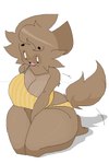 anthro big_breasts bra breasts brown_body brown_fur clothing female fur huge_breasts panties solo tail tail_motion tailwag underwear wide_hips yellow_clothing 4four44 canid canine mammal