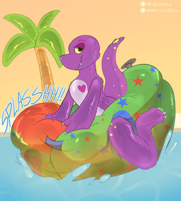 anthro big_diaper bodily_fluids clothed clothing diaper genital_fluids huge_diaper inflatable inflatable_diaper looking_at_viewer male palm_tree pattern_diaper plant pool_toy riding_diaper simple_background smile smug_face smug_grin solo swimming_pool tail tree unclean_diaper urine used_diaper water wearing_diaper wet_diaper zuzuabc zoran animate_inanimate dinosaur living_inflatable prehistoric_species reptile saurischian scalie theropod tyrannosaurid tyrannosauroid tyrannosaurus tyrannosaurus_rex absurd_res hi_res