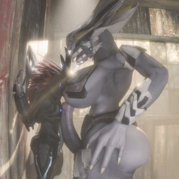 3_fingers 4_fingers against_surface against_wall anthro armor balls big_breasts big_butt big_penis breasts butt claws clothed clothed_anthro clothed_male clothing dominant dominant_gynomorph dominant_intersex duo erection feather_hair feathered_crest feathers finger_claws fingers frottage genitals grey_body grey_scales gynomorph gynomorph/male hand_on_hip hand_on_wall head_between_breasts head_crest huge_breasts humanoid_genitalia humanoid_penis intersex intersex/male larger_gynomorph larger_intersex male mandibles nude_gynomorph nude_intersex penile penis penises_touching pseudo_hair red_body red_feathers scales sex side_view size_difference smaller_anthro smaller_male unconvincing_armor synca pickle_juice_(modeler) halo_(series) microsoft xbox_game_studios blackwatch alien avian kig-yar sangheili scalie t'vaoan 1:1 3d_(artwork) colored digital_media_(artwork) hi_res