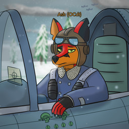 aircraft airplane anthro breath green_eyes male military military_vehicle pilot pilot_uniform plant snow solo text tree vehicle victory_mark warden_uniform metal_fox117 foxhole:_persistant_online_warfare ash_(metal_fox) canid canine fox mammal 1:1 digital_drawing_(artwork) digital_media_(artwork) english_text hi_res