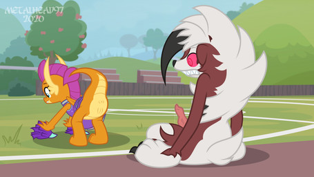 3_fingers 3_toes animal_genitalia animal_penis anthro anus bending_down bottomwear butt canine_genitalia canine_penis cheerleader cheerleader_outfit clothed clothing clothing_lift duo erection feet female fingers fur genitals grabbing horn interspecies loli male no_underwear nude on_model penis pokephilia pom_poms red_eyes shocked skirt skirt_lift smile style_crossover tail teeth toes vulva young young_anthro young_female metalhead97 friendship_is_magic hasbro my_little_pony mythology nintendo pokemon smolder_(mlp) canid canine dragon generation_7_pokemon lycanroc mammal midnight_lycanroc mythological_creature mythological_scalie pokemon_(species) scalie 16:9 absurd_res hi_res widescreen