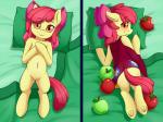accessory apple apple_bloom_(mlp) blush bow_(feature) bow_accessory bow_ribbon centered_hair_bow dakimakura dakimakura_design digital_media_(artwork) earth_pony equid equine fearingfun female feral food friendship_is_magic fruit hair_accessory hair_bow hair_ribbon hasbro hooves horse looking_at_viewer lying mammal my_little_pony navel on_back pillow plant pony ribbons smile solo underhoof young young_feral