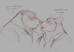 anthro anthro_on_anthro beard blush blush_lines bodily_fluids clothed clothed_anthro clothed_male clothing collared_shirt directional_arrow dress_shirt duo ear_blush eyebrows facial_hair fur grey_background hair imminent_kiss inner_ear_fluff interspecies male male/male male_anthro monotone_background mouth_closed multicolored_body multicolored_fur muscular muscular_anthro muscular_male notched_ear open_mouth shirt short_hair side_view simple_background suspenders sweat sweatdrop teeth text thick_neck tongue tongue_out topwear tuft whiskers theor echo_(series) echo_project the_smoke_room nikolai_krol william_adler badger canid canine canis coyote mammal mustelid musteline digital_drawing_(artwork) digital_media_(artwork) english_text handwritten_text hi_res monochrome sketch spot_color